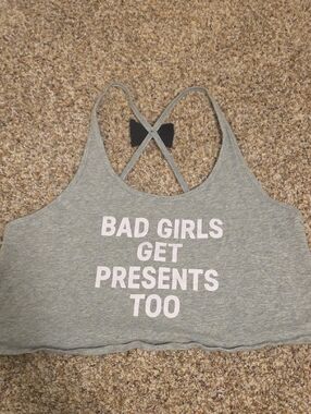 Victoria's Secret Gray Cropped Graphic Tank - Pink Lettering